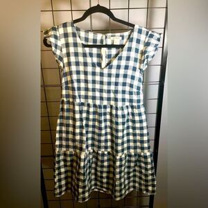 Good Threads washed linen blend flutter sleeve gingham peasant dress NWT